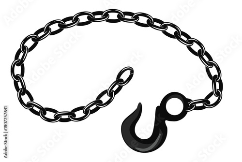 Photos Industrial Steel Chain and Hook Clipart – Bold Outline Vector Design