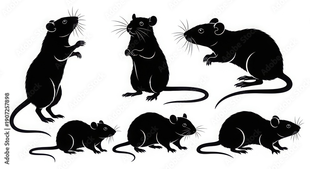 Obraz premium Silhouettes of rodents in various dynamic poses and sizes