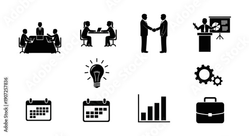 Business icons depicting meetings ideas and data analysis