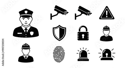 Security icons depicting police surveillance and safety measures