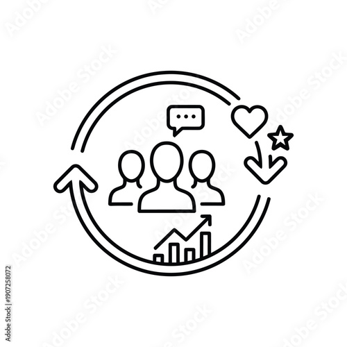 Business growth cycle with people communication and feedback people communication bubble bar chart d