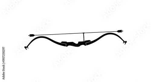 Black silhouette of a recurve bow with an arrow isolated on white