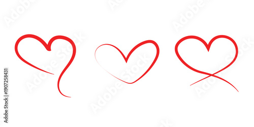 Hand drawn calligraphic line heart art on isolated white background for weeding, valentine invitation card design elements 