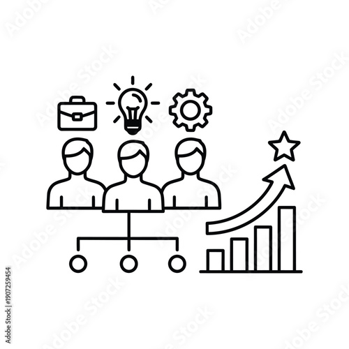 Business team collaboration idea generation and growth chart lightbulb d