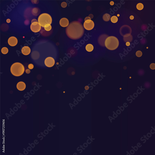 Purple and gold bokeh lights on dark background for party, music and nightlife banner