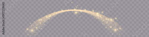 Golden magic sparkles arc trail on transparent background for fairy dust overlay and photo editing