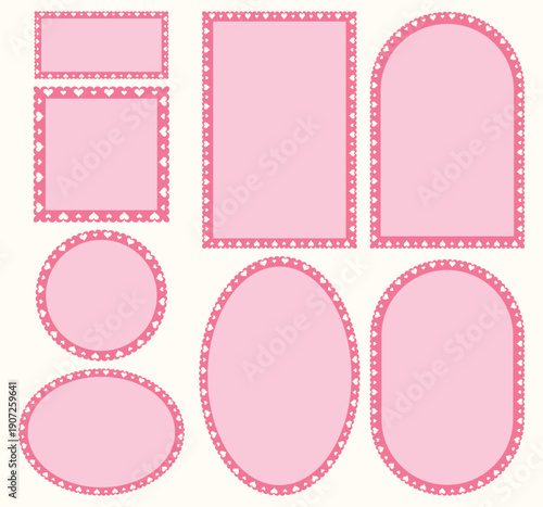 Set of Pink Decorative Heart Lace Frames with Bows for Valentine's Day and Wedding Invitations