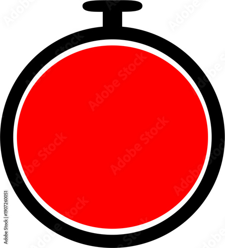 Clean vector illustration of a stopwatch with a quarter of the dial filled red, signifying a time interval or measurement. Isolated on white.