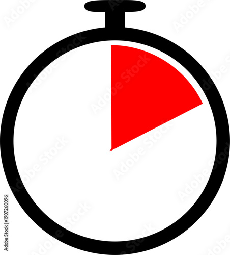 Isolated stopwatch icon on white, featuring a slightly larger red portion than the previous examples, indicating a moderate time interval.