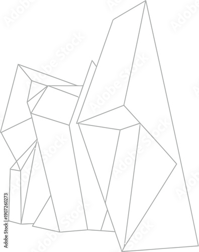 Abstract geometric structure depicted in a minimalist black and white line drawing