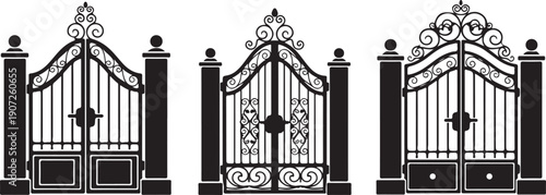 Black and white ornate metal gates with pillars and decorative tops ornate gates black gates 1