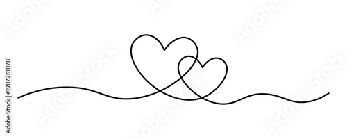 Continuous line with two intertwined hearts