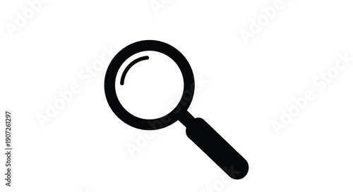 Simple black outline of a magnifying glass on a white background