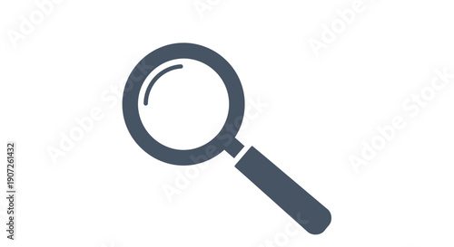 A simple dark blue magnifying glass icon on a white background