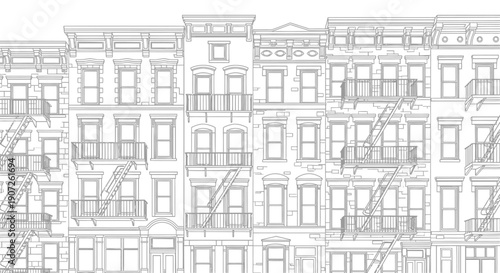 Classic Urban Residential Building Line Illustration Representing Traditional Architecture And City Housing
