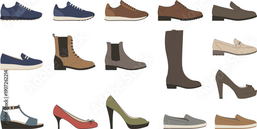 Footwear Illustration Set with Sneakers Boots Loafers High Heels and Casual Shoes for Fashion Ecommerce Catalogs and Clean Vector Design Projects