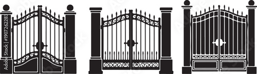 Black metal gates with decorative and pillars black gates decorative gates 1 iron gates