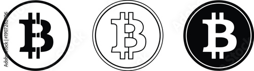 Bitcoin Cryptocurrency Coin in Black and White Variations for Digital Finance and Blockchain