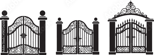 Black metal gates with decorative and pillars black gates decorative gates iron gates
