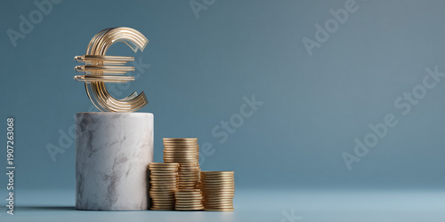 Golden euro symbol with coins