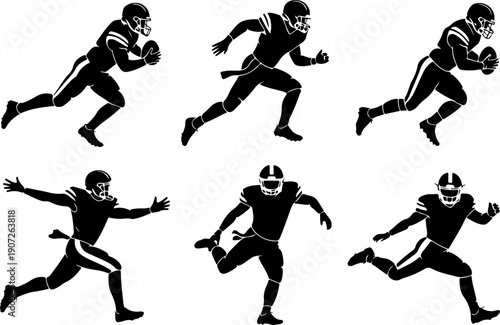 American Football Player Action Silhouettes – Running and Catching Poses