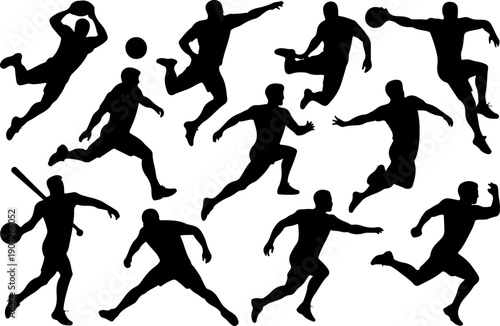 American Football Player Action Silhouettes – Running and Catching Poses