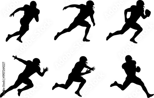 American Football Player Action Silhouettes – Running and Catching Poses