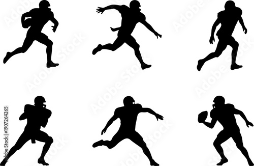 American Football Player Action Silhouettes – Running and Catching Poses