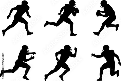 American Football Player Action Silhouettes – Running and Catching Poses
