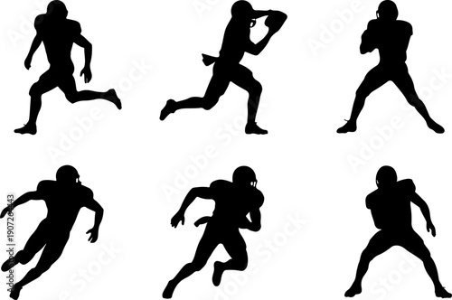 American Football Player Action Silhouettes – Running and Catching Poses
