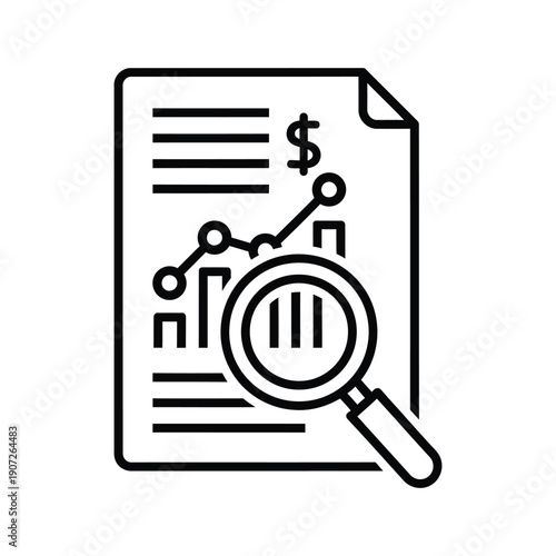 Document with magnifying glass and financial graph paper chart des