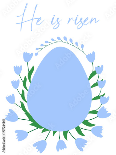 An Easter egg with a floral design and the inscription Christ is Risen. Creative card