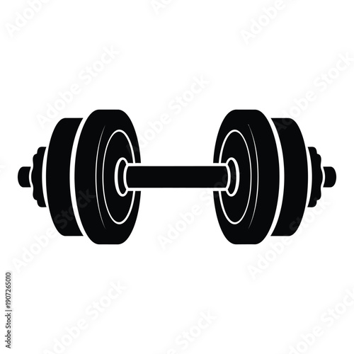 Black and white dumbbell silhouette with detailed wheel weights barbell fitness exercise desi