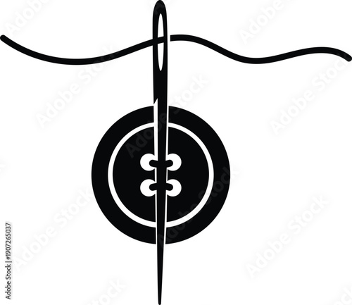 Sewing needle and button, close up view