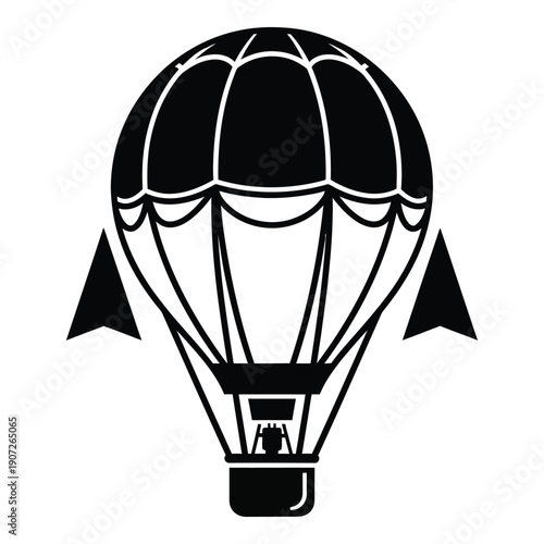 Black and white hot air balloon silhouette monochrome desi