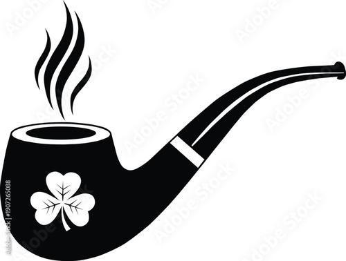 Smoking pipe with shamrock, close up
