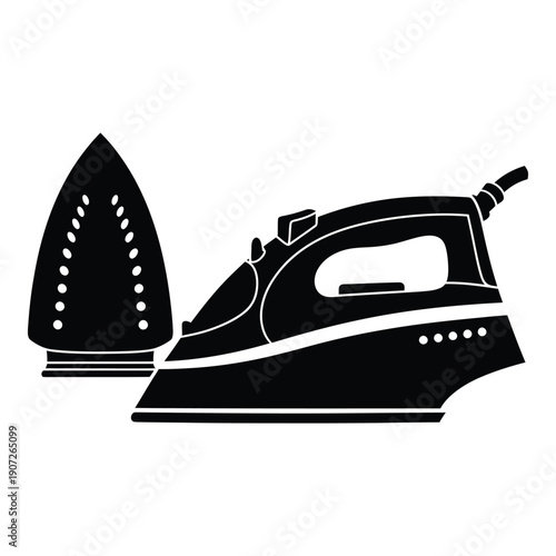 Black and white iron and steam iron silhouette household appliance