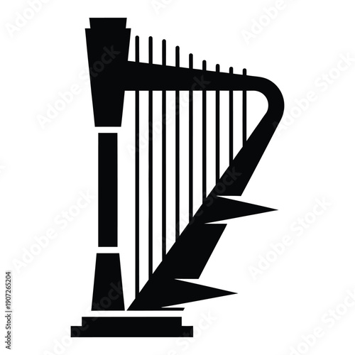 Black and white lyre silhouette harp musical instrument string instrument desig