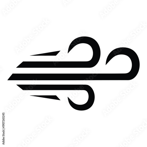 Black and white minimalist wind symbol with curved lines and swirls desi
