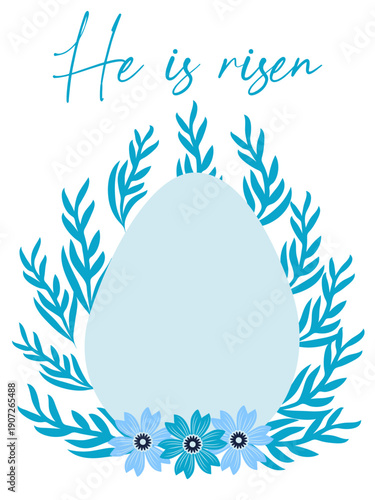An Easter egg with a floral design and the inscription Christ is Risen. Creative card