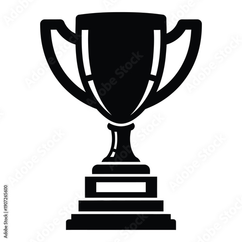 Black and white trophy cup silhouette on pedestal with three tiers monochrome d