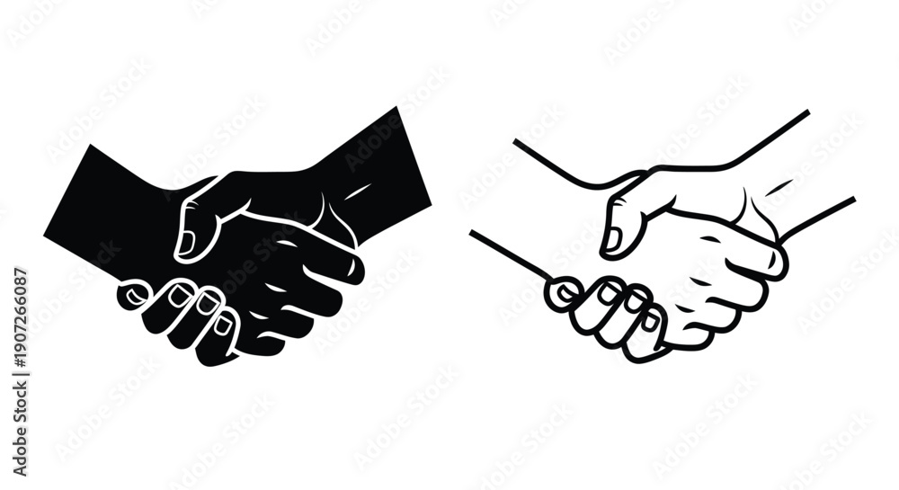 Fototapeta premium Two hands shaking in contrasting styles a bold silhouette