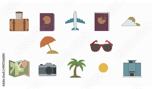 Vacation and travel icons vector set for tourism design