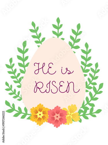 An Easter egg with a floral design and the inscription Christ is Risen. Creative card