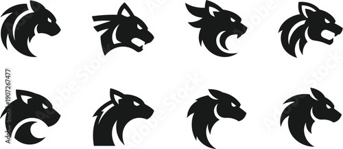 Collection of Fierce Animal Head Logos in Profile View silhouette icon