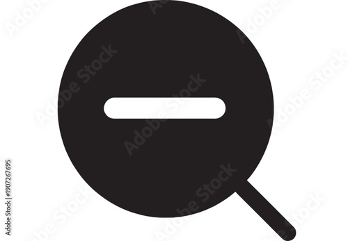 Magnifying glass icon with minus sign in black and white design for interface elements featuring ui element, search, zoom out with graphic resource and minimalist elements for digital asset,