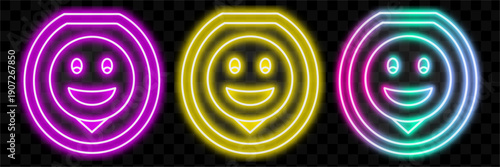 Bright Neon Happy Faces Set