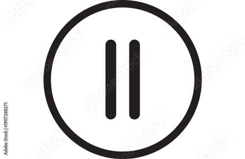 Pause button icon with two vertical bars inside round circle, black outline minimalist control symbol for media player UI, app interface, web navigation, and signage