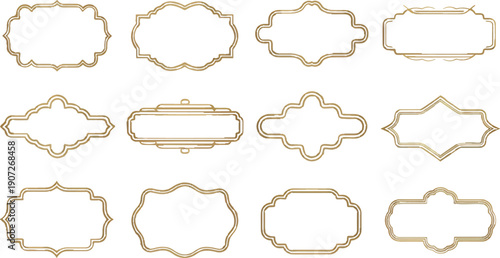 Set of intricate golden decorative frames and elegant vintage borders, perfect for luxurious design elements and sophisticated graphic projects requiring a classic and ornate touch