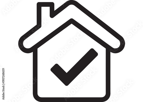 Wallpaper Mural House checkmark icon with bold outline, minimal black line home verification symbol for real estate approval, property inspection, mortgage confirmation and UI app button Torontodigital.ca